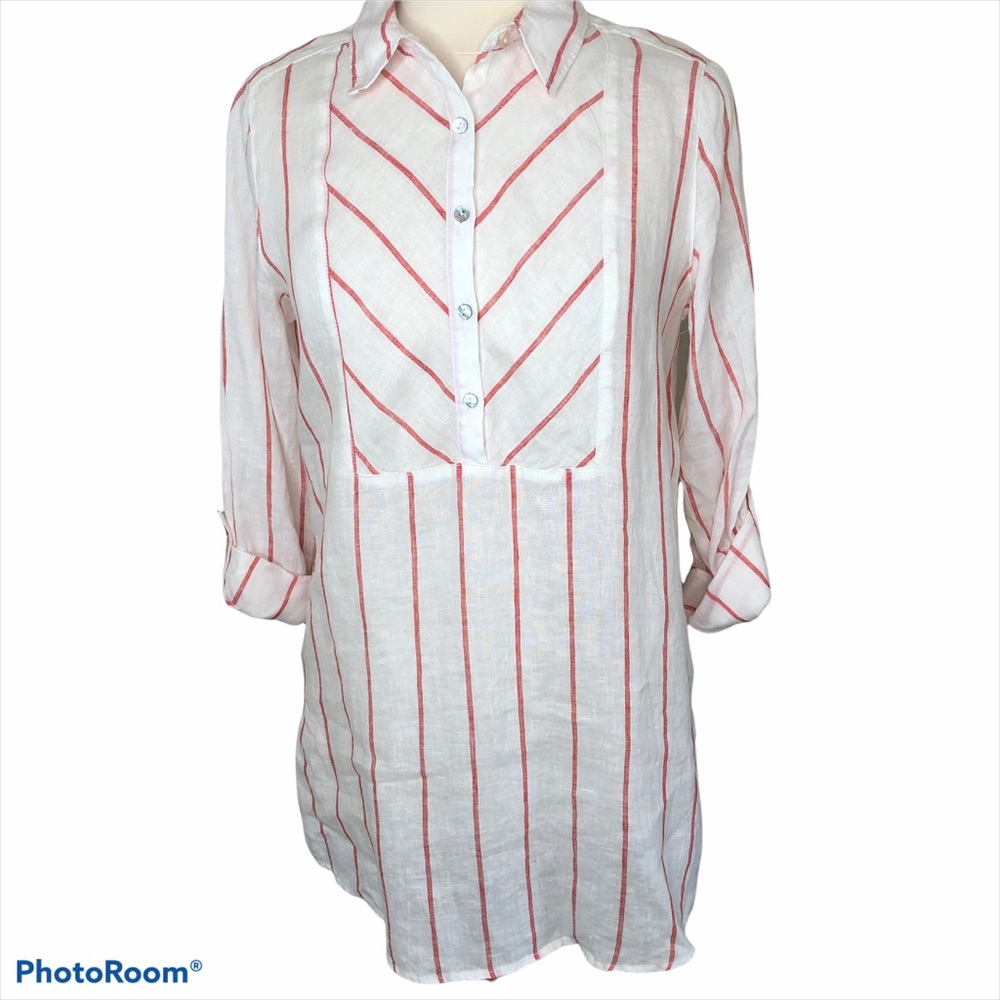 C&C California Linen Stripe Popover Tunic Top S‎